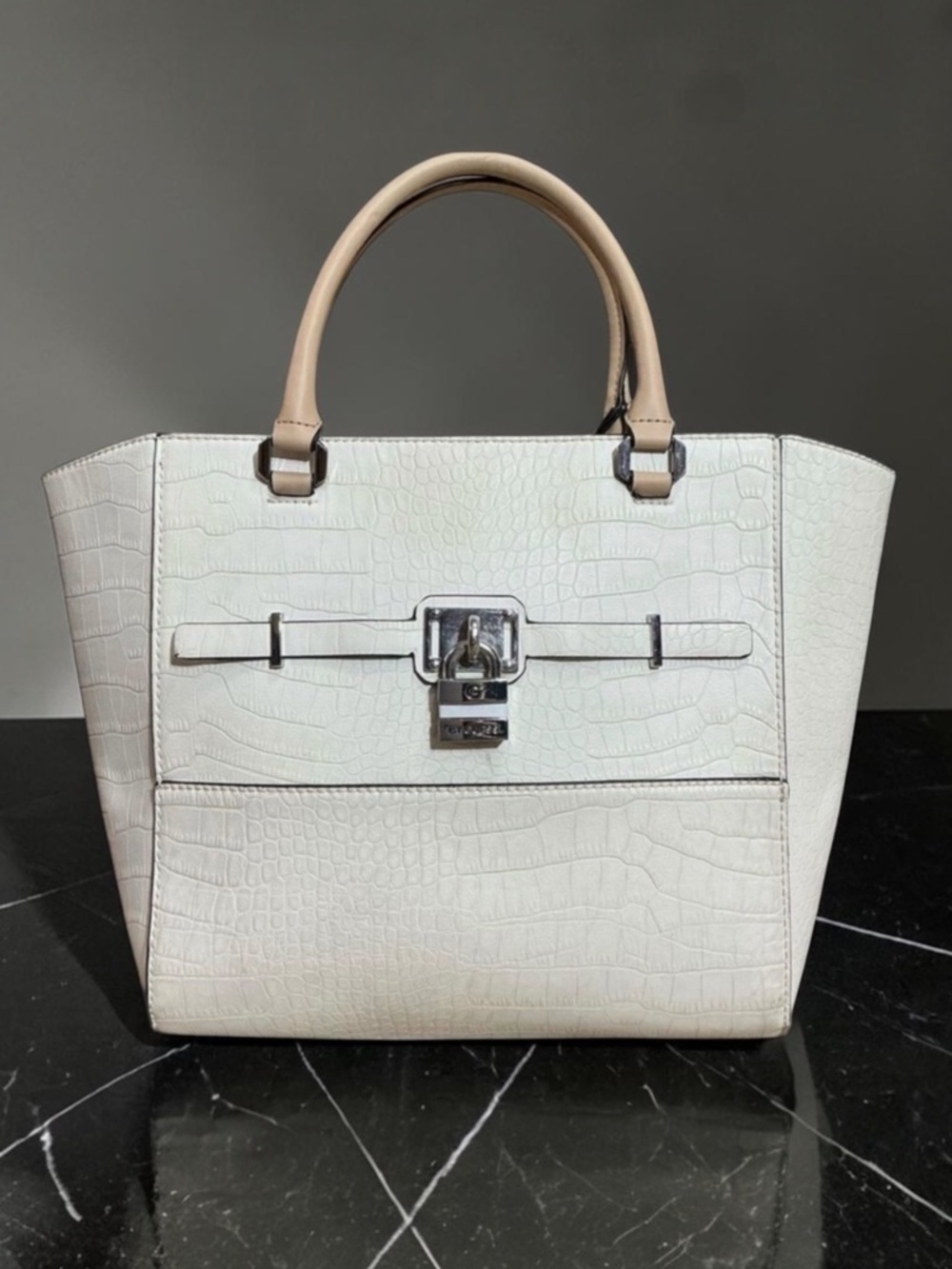 G by Guess White Faux Crocodile Alligator Embossed Leather Shoulder Bag